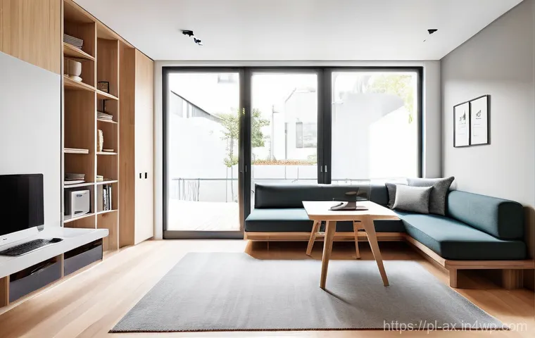 플렉스 리빙 공간 활용 방법 - **Prompt 1: Modern "Flex Living" Apartment with Multifunctional Furniture**
"A bright, contempor...