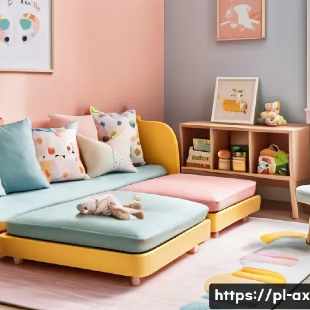 플렉스 리빙 공간에서의 유아 공간 디자인 - A cozy and multifunctional small living space corner designed for a toddler, featuring modular furni...