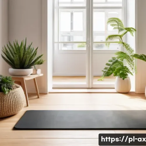 Home 32 플렉스 리빙 공간에서의 요가 및 운동 공간 만들기 - A cozy small apartment corner transformed into a minimalist home workout space bathed in natural lig...