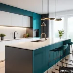 Home 18 플렉스 리빙 공간 활용을 위한 최신 기술 - A modern, bright apartment interior showcasing an intelligent lighting and climate control