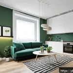 Home 23 플렉스 리빙 공간에서의 자주 묻는 질문 - A modern Flex Living apartment interior in Warsaw, Poland, designed for two people, featuring a comp...